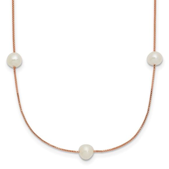 Kazi Luxury 14K Rose Gold 5-6mm Round White FWC Pearl 9-Station Necklace